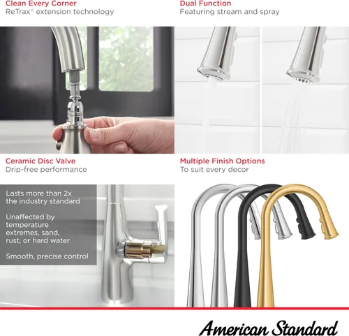 Miniatura 3 de American Standard 7441300.075 Grifo de cocina desplegable Southport con pulverizador, 1.8 GPM, acero inoxidable