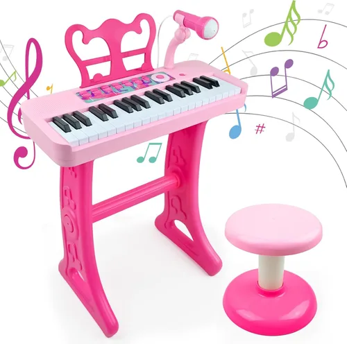 Miniatura 13 de Love & Mini - Piano/teclado de juguete para niños de 3 a 5 años como regalo de cumpleaños, con 24 teclas, color rosa; instrumento musical de juguete