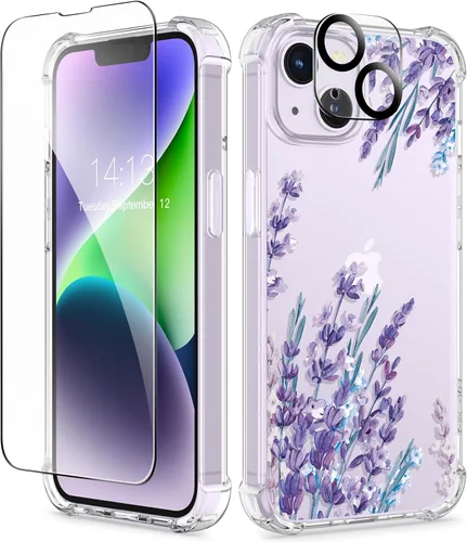 Miniatura 154 de GVIEWIN - Funda floral para iPhone 14 de 6.1 pulgadas, protector de pantalla + protector de lente de cámara, no se amarillenta, a prueba de golpes