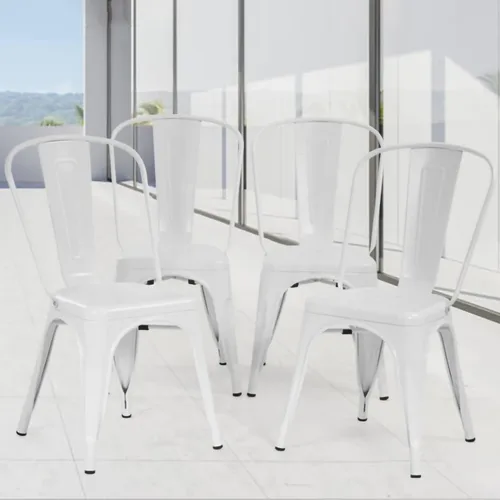 Miniatura 8 de Juego de 4 sillas de comedor de metal para patio, sillas de restaurante de 18 pulgadas, altura de asiento para interiores y exteriores, apilables