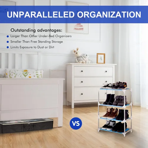 Miniatura 6 de Surblue Organizador de almacenamiento de zapatos debajo de la cama, solución de almacenamiento de zapatos debajo de la cama, 2 cremalleras de metal