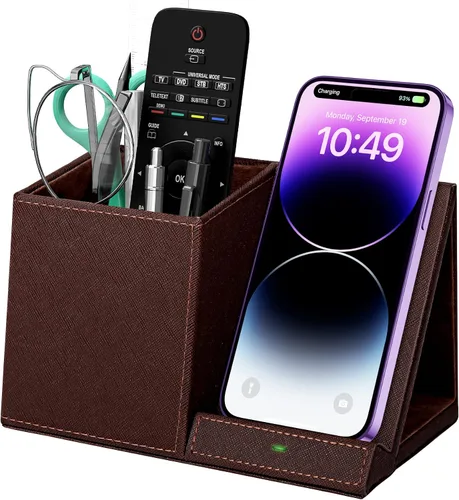 Miniatura 8 de Organizador de suministros de escritorio, soporte multifuncional para lápices y bolígrafos con cargador inalámbrico, organizador de papelería