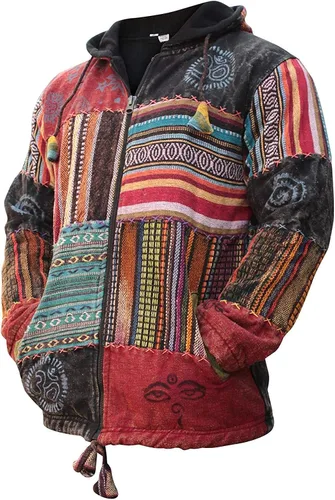 Miniatura 4 de Shopoholic Fashion Unisex Patchwork Festival Hippie Sudadera con capucha