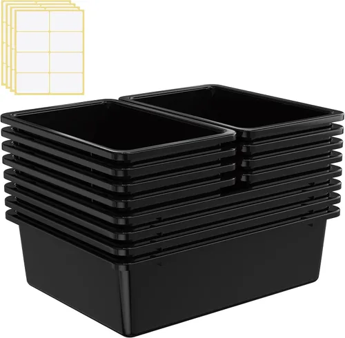 Zonon 12 cubos de plástico para almacenamiento de oficina, organizador de plástico con 1 paquete de etiquetas autoadhesivas para biblioteca,