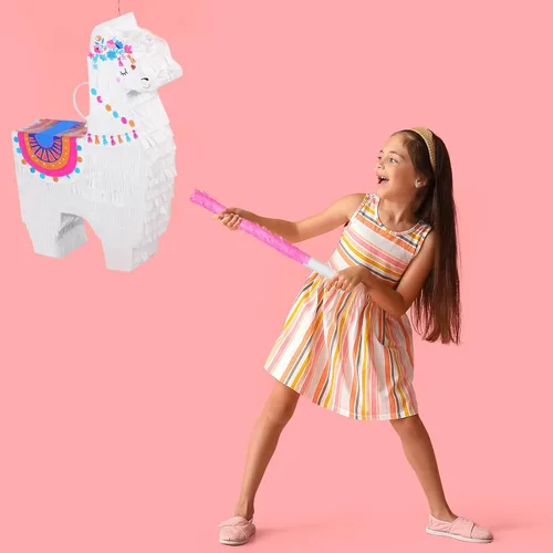 Miniatura 4 de Wettarn Fiesta de piñata de llama para suministros de fiesta mexicana, incluye palo de piñata y venda, confeti para celebraciones de cumpleaños