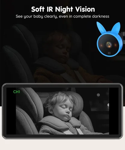 Miniatura 3 de Babyvue BV3PRO Cámara Dual para Coche de Bebé para 2 Niños, Pantalla Dividida HD 1080P de 18.3 cm, Visión Nocturna IR Cristalina sin Distorsión, Azul