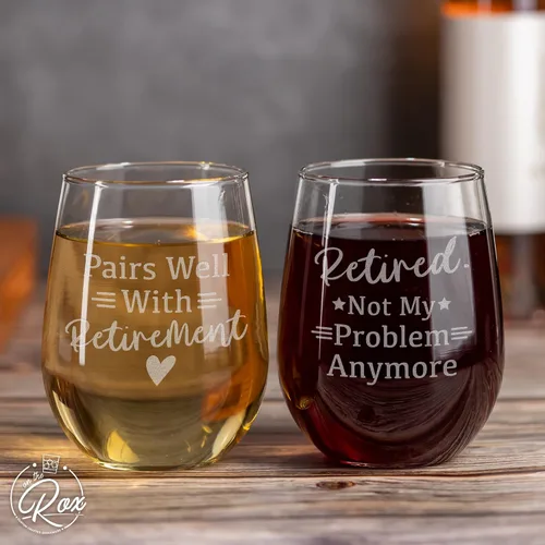 Miniatura 8 de Regalos de jubilación para mujeres – Juego de 2 copas de vino sin tallo de 17 onzas – Divertidos regalos de copa de vino jubilados – Regalos