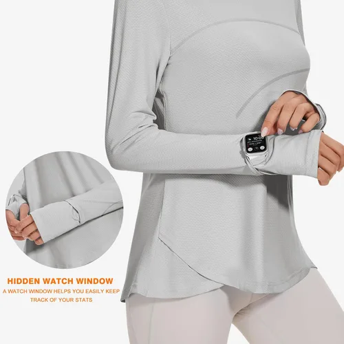 Miniatura 3 de Blingfit Camisas de entrenamiento para mujer, camisetas atléticas de manga larga UPF 50+, camisetas de protección solar con agujero para el pulgar