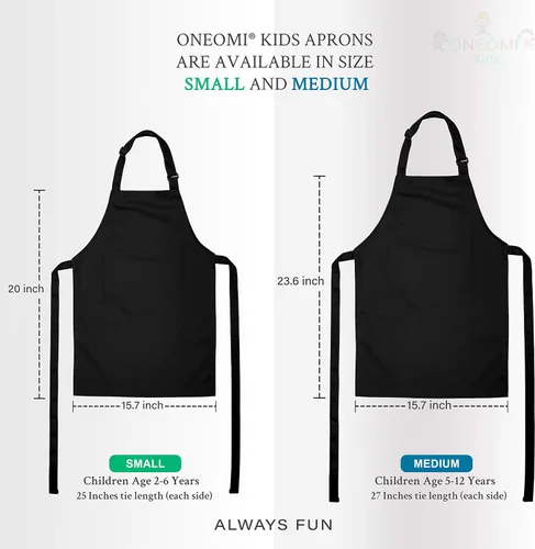 Miniatura 5 de Delantal para niños, pequeño, 100% algodón con una correa ajustable para adaptarse a todas las edades Negro