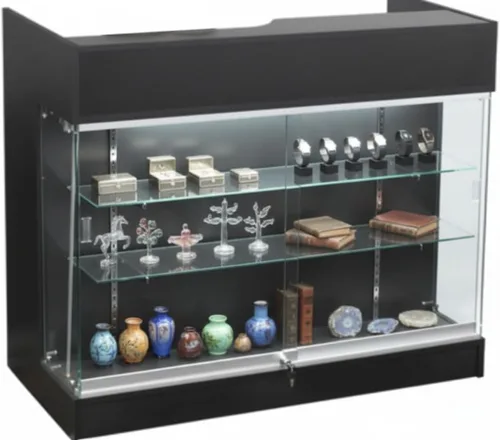 Miniatura 2 de Wisdomfur Contador de pago minorista de 4 pies con pantalla de vidrio, mostrador de tienda superior con repisa negra con vidrio templado, cajones