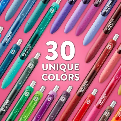 Miniatura 7 de Paper Mate InkJoy Bolígrafos de gel negros de punta media (0,7 mm) con empuñadura cómoda, 10 unidades, tinta de secado rápido ideal para una
