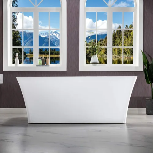 Miniatura 14 de WOODBRIDGE BTA1509 - Bañera independiente de acrílico de 59 pulgadas, bañera blanca de remojo contemporáneo con desbordamiento y drenaje de níquel