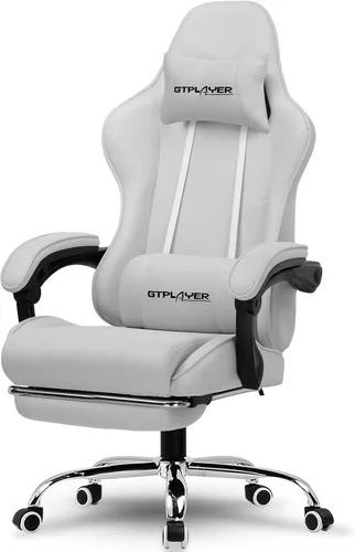 Miniatura 12 de GTPLAYER Silla para videojuegos, silla de computadora con reposapiés y soporte lumbar, silla de juego ajustable en altura con asiento giratorio