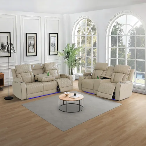 Miniatura 26 de Juego de sofá modular reclinable eléctrico con luz LED, juego de sofá modular reclinable de cuero, incluye sillón reclinable individual, juego