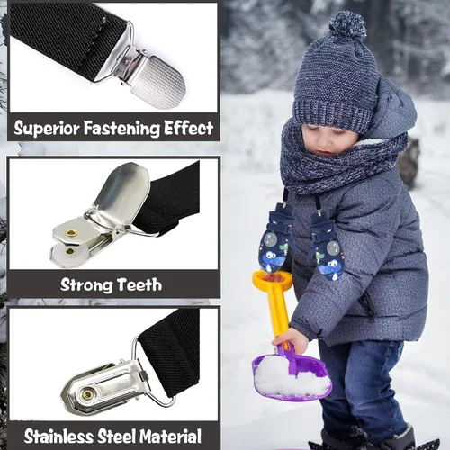 Miniatura 3 de UTTPLL Clips para guantes de acero inoxidable, clips para guantes para niños, bebés, niños y niñas de invierno, clips elásticos para guantes