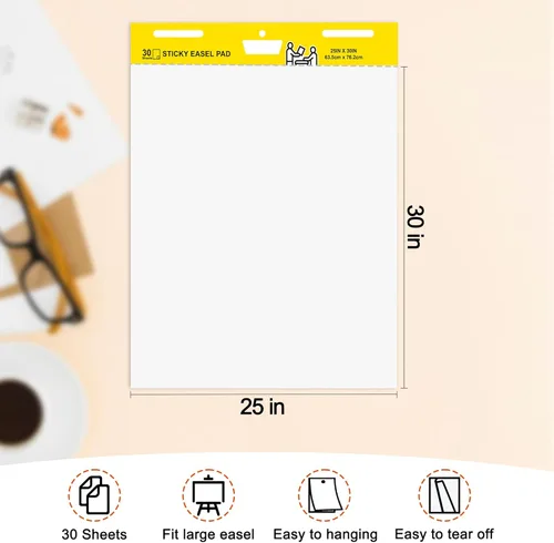 Miniatura 2 de Caballete súper pegajoso blanco, 25 x 30 pulgadas, papel de caballete autoadhesivo grande, 30 hojas/bloc, paquete de 4 para profesores, hombres