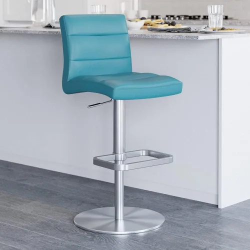 Miniatura 8 de ZURI Taburete de bar moderno negro de altura ajustable con base plana redonda cepillada