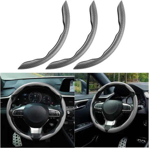 Miniatura 7 de Mandark 3 fundas de fibra de carbono para volante de automóvil, protector de volante de cuero antideslizante para automóvil, accesorios