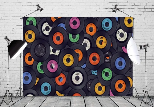 Miniatura 3 de BELECO Telón de fondo de vinilo retro vintage de tela de 5 x 3 pies, disco de vinilo, discoteca, baile, concierto, fiesta, fondo de música
