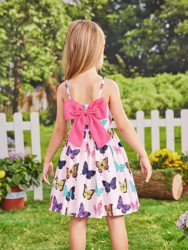 Miniatura 76 de Vestido de verano para niños pequeños, con diseño de dinosaurio, sin espalda, con lazo, vestido de playa de cumpleaños