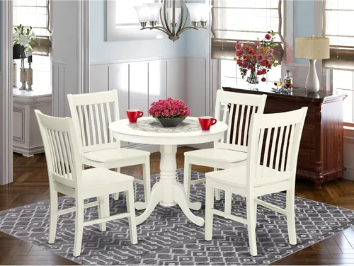 Miniatura 2 de East West Furniture Juego de comedor - 4 sillas de madera fantásticas, un hermoso asiento de madera de cocina y mesa de comedor blanca de lino