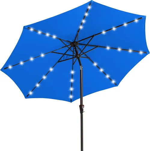 Miniatura 10 de JEAREY Sombrilla de exterior de 9 pies con luces solares, sombrilla de piscina con luz LED, inclinación y manivela, sombrillas de mesa para terraza