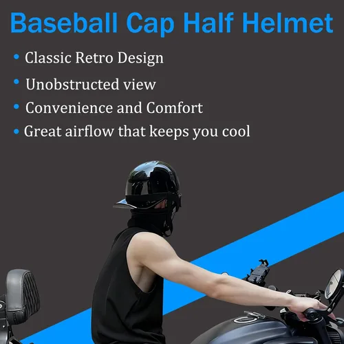 Miniatura 3 de Baseball Motorcycle Helmet - DOT Approved Open Face Helmet for Men Women Baseball Cap Helmet for Bike, Cruiser, Chopper, Moped, Scooter
