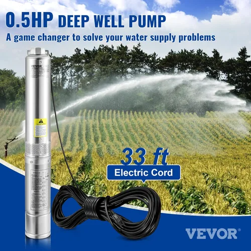 Miniatura 2 de VEVOR - Bomba sumergible para pozos profundos, 0.5 HP 115 V/60 Hz, caudal de 28 GPM (galones por minuto), presión de 167 pies, con cable eléctrico