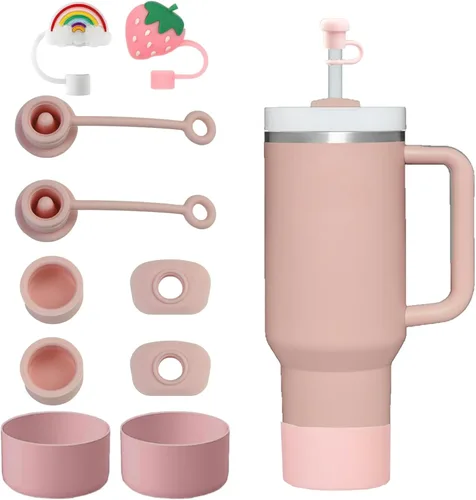 Miniatura 14 de CONQUERALL Juego de 4 tapas de pajilla, 2 tapones para derrames, 2 tapones de fugas, 2 fundas de silicona de repuesto para taza Stanley Universal