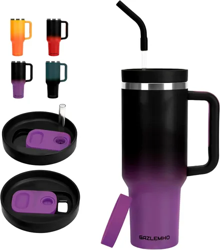 Miniatura 11 de Vaso térmico de 40 onzas con asa y pajita, tapa 2 en 1 a prueba de derrames y fugas, taza de viaje aislada, mantiene frío y caliente, apto