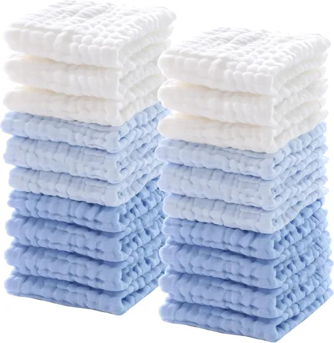 Miniatura 13 de Breling 20 paños de muselina para bebé de 12 x 12 pulgadas, 100% algodón, suave y absorbente, paño de muselina para eructos, toalla facial
