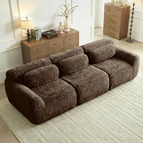 Miniatura 38 de Sofás de nube sin hueso de 80.4 pulgadas, tela de felpa suave y esponjosa, sofá cama modular con 2 otomanas, sofás de dos plazas de chocolate,