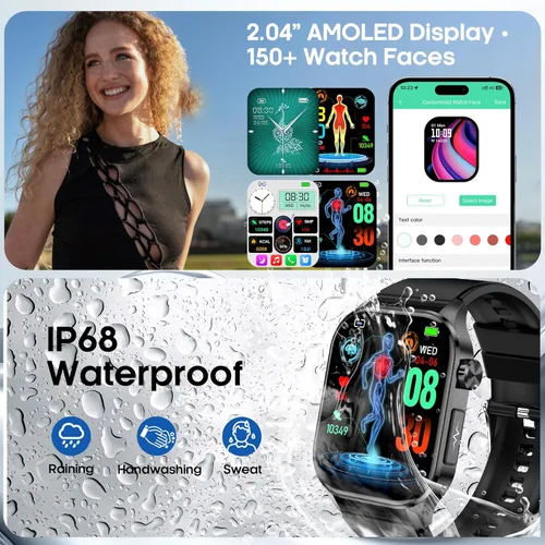 Miniatura 7 de Reloj inteligente para hombres y mujeres con llamadas Bluetooth, presión arterial, frecuencia cardíaca, oxígeno en sangre, estrés, HRV, monitor