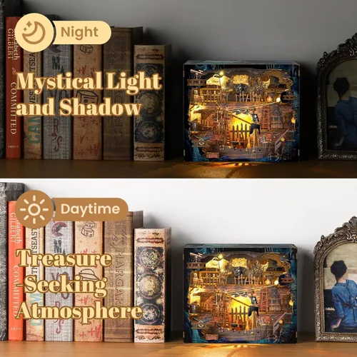 Miniatura 6 de Kit de rincón de lectura pirata - Kit de casa en miniatura DIY para adultos, adolescentes, decoración de estanterías de libro con luz LED