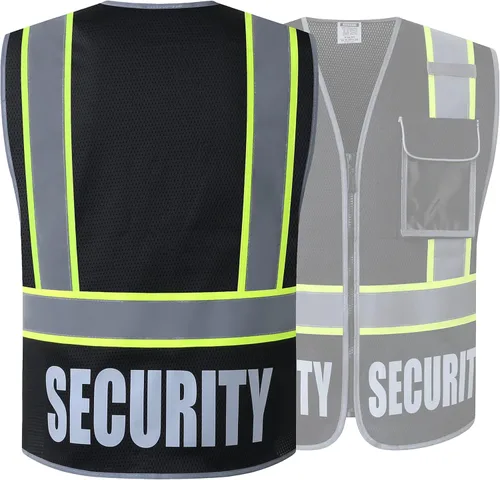 Miniatura 2 de Chaleco de Seguridad para Hombres y Mujeres Chaleco de Seguridad Reflectante con 5 Bolsillos y Cremallera Frontal Chaleco de Malla de Alta Negro
