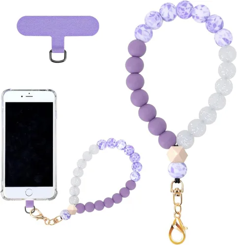 Miniatura 10 de VICHUNHO Correa de muñeca de silicona con cuentas de mármol para teléfono, cordón para celular con pestaña de sujeción, pulsera elástica de muñeca