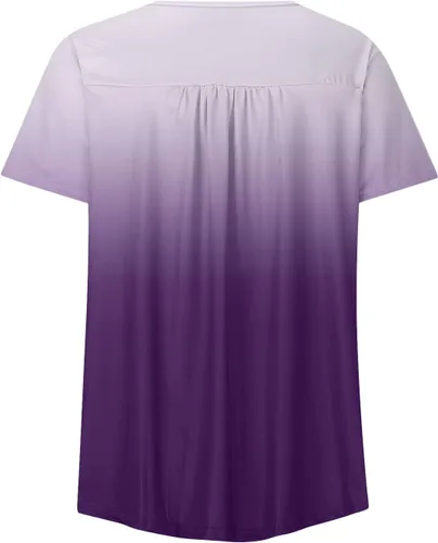 Miniatura 4 de Women Plus Size Gradient Printed V Neck Short Sleeve T Shirts Button Pullover Tank Tops Women Shirt Dress Button