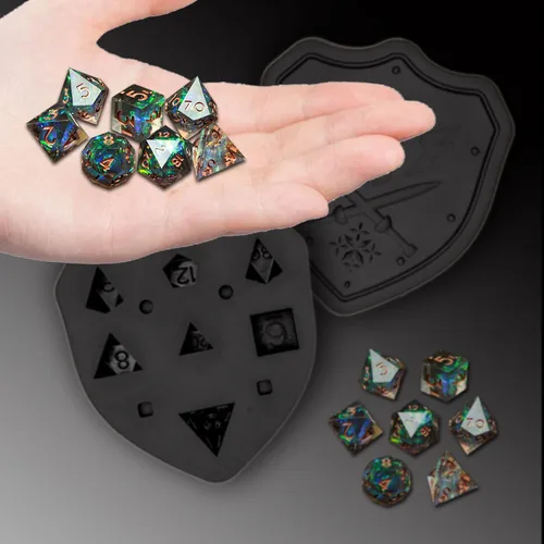 Miniatura 5 de DND - Molde de dados para fundición de resina, moldes de dados de silicona D&D de borde afilado con kit de fabricación de dados, moldes de dados DND