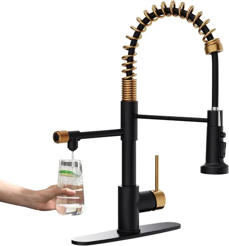 GIMILI Grifo de agua potable negro y dorado 3 en 1 estilo comercial desplegable con filtro de una sola manija para sistema de filtración de agua,