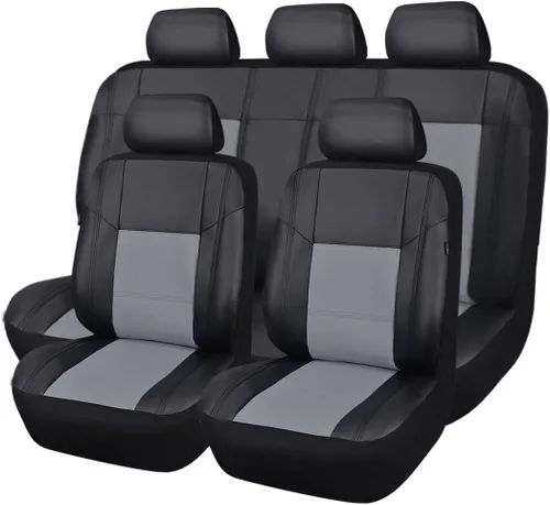 Miniatura 12 de CAR Pass Skyline - Fundas de asiento de cuero de alta calidad, impermeables, de poliuretano, juego completo, fundas de asiento delantero y trasero