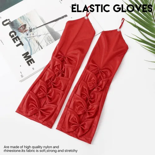 Miniatura 2 de GEMILY Bownot - Guantes largos de satén sin dedos para mujeres y niñas