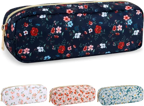 Miniatura 29 de izuzta Bolsa de maquillaje pequeña de nylon para bolso, linda bolsa de cosméticos con cremallera, bolsa de maquillaje preppy, Azul, Mini 2-Azul