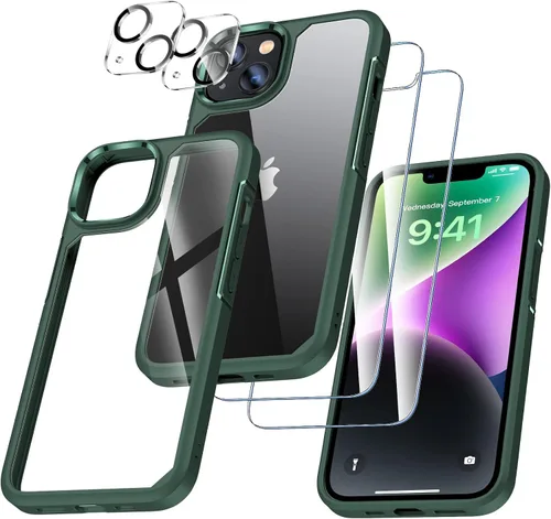Miniatura 10 de UniqueMe [Diseño 5 en 1 para iPhone 13 Mini ase, paquete de 2 protectores de pantalla de vidrio templado + 2 protectores de lente de cámara