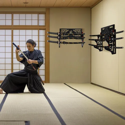 Miniatura 3 de Barydat Soporte de pared para katana, soporte para espada samurái, soporte para colgar espada japonesa Wakizashi, colección de pasatiempos