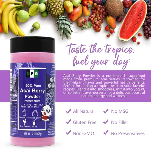 Miniatura 6 de NPG Polvo liofilizado de bayas de acai de 7 onzas, superalimento sin semillas con una textura fina en polvo para batidos, bebidas y colorantes