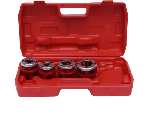 Miniatura 6 de Kit de trinquete de enhebrador de tubos de mano con 5 matrices, juego de herramientas de roscado de tubería BSPT manual portátil, juego de troqueles