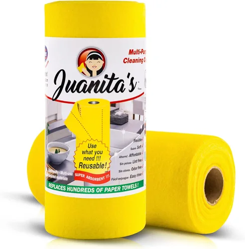 Juanita's - Toallas de papel reutilizables (rollo de 25 hojas), lavables y resistentes, paños de limpieza ecológicos, ultraabsorbentes, sin pelusa y