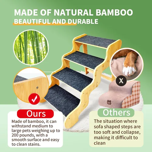 Miniatura 7 de Escaleras para perros pequeños, rampa de madera de bambú de 3 escalones para perros, mascotas/gatos para sofá, cama y automóvil, puede soportar un