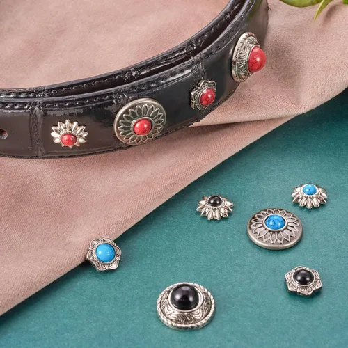 Miniatura 3 de 24 Juegos de Conchos para Cuero Remaches Decorativos de Girasol Tachuelas 13-20mm (0.512-0.787 in) Conchos Turquesa Remache Rápido de Metal