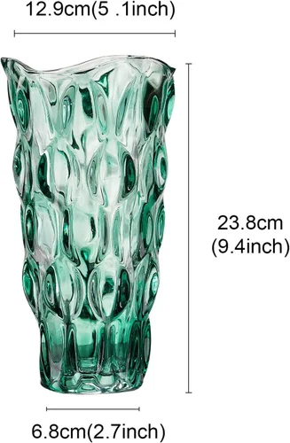 Miniatura 6 de CEMABT Floreros de vidrio irrompibles de 9.5 pulgadas y 3.4 libras para flores, jarrón grueso Morden para mesas de centros de mesa, coloridos, Verde